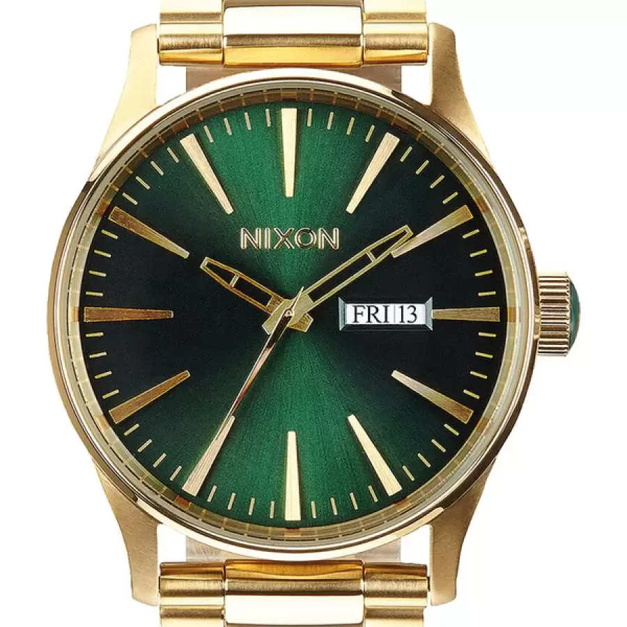 sentry stainless steel gold & green sunray men's watch a356-1919