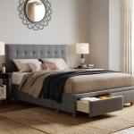 Decor - Edmond Storage Bed with Adjustable Height Headboard Queen Size - Dark Gray